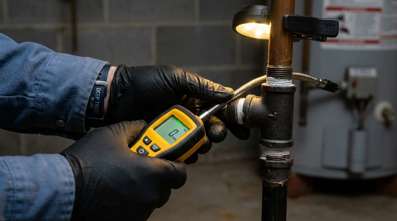 Gas leak detection with electronic sniffer by Johns Plumbing LLC in Fargo