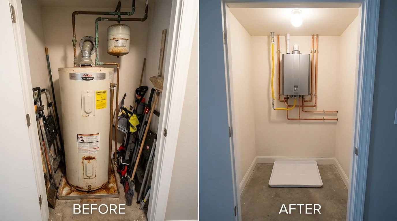 Tank water heater versus wall-mounted tankless unit comparison for Fargo, ND homeowners