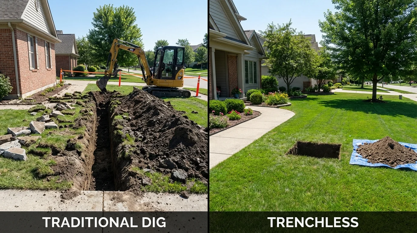 Trenchless sewer repair with minimal yard damage versus traditional excavation in Fargo, ND